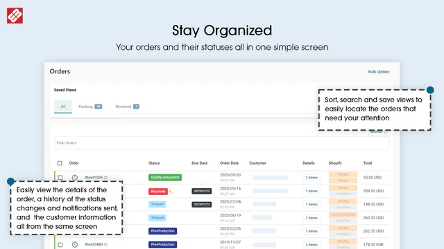 Custom order status management