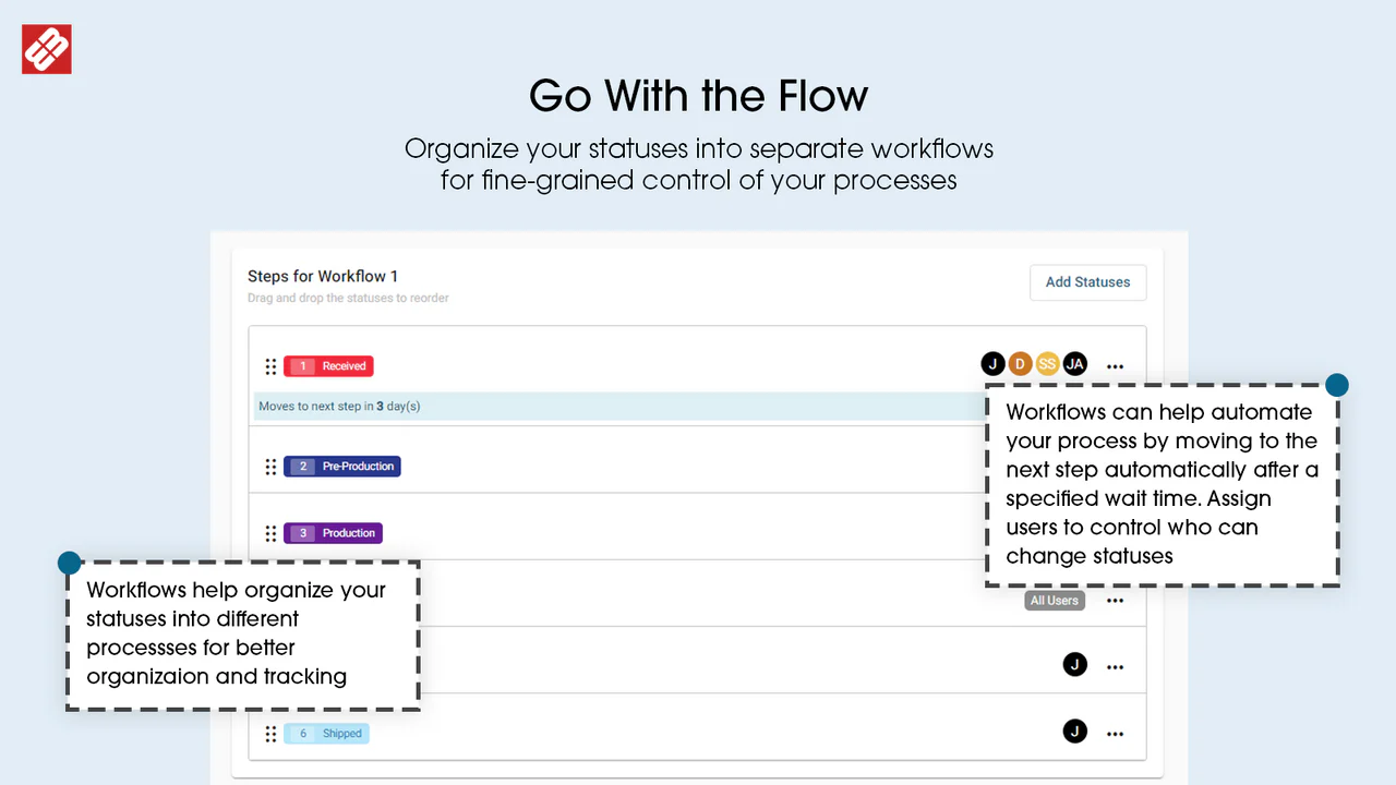 Organize statuses into logical automated workflows