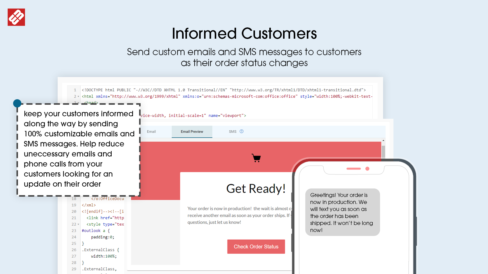 Send custom emails and sms messages to your customers