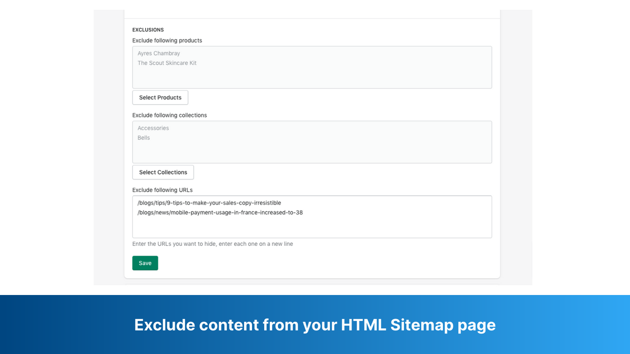 Excluir conteúdo da sua página de Sitemap HTML