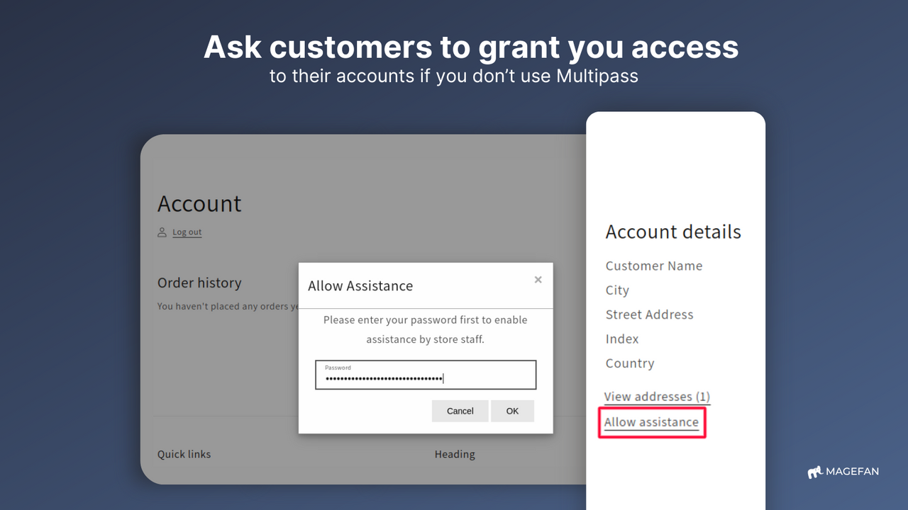 ask customer to grant assistance shopify