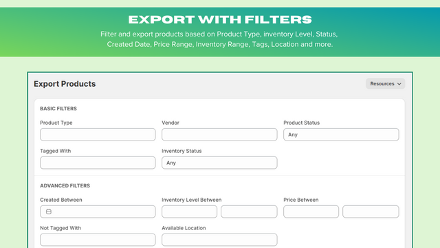 Filtrer & eksporter produkter i et Excel-ark.