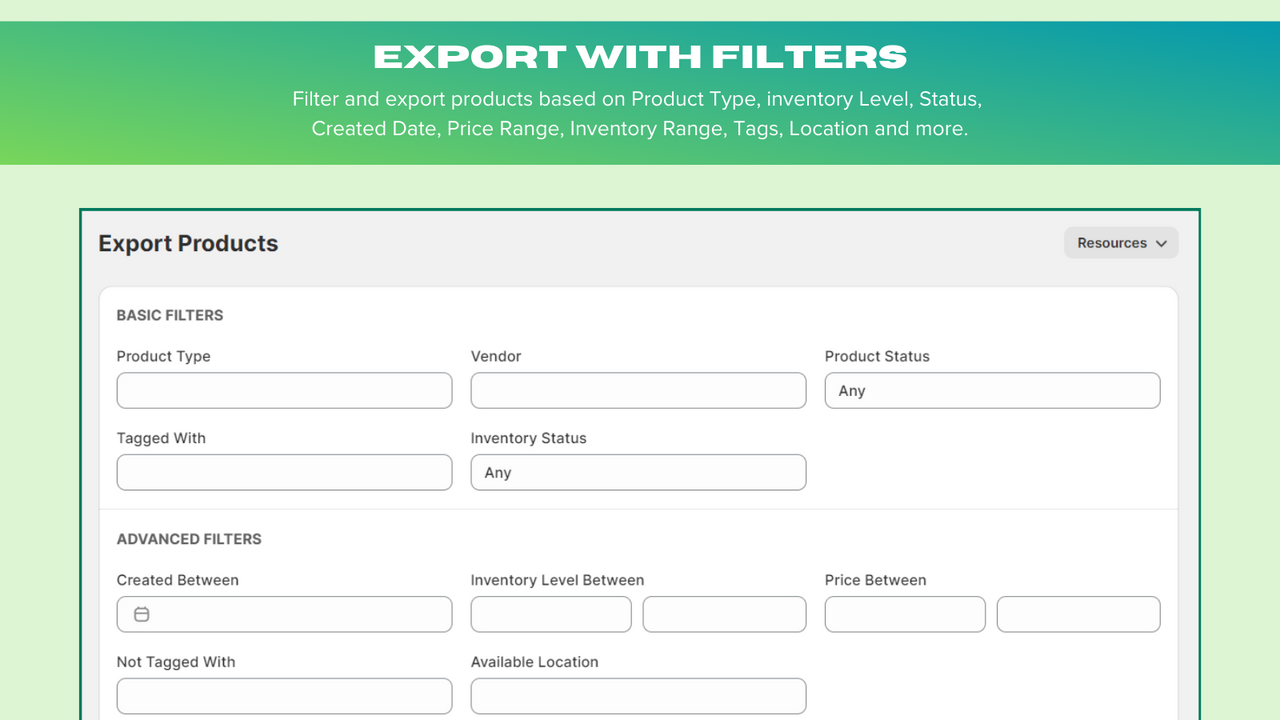 Filtre e exporte produtos em uma planilha do Excel.