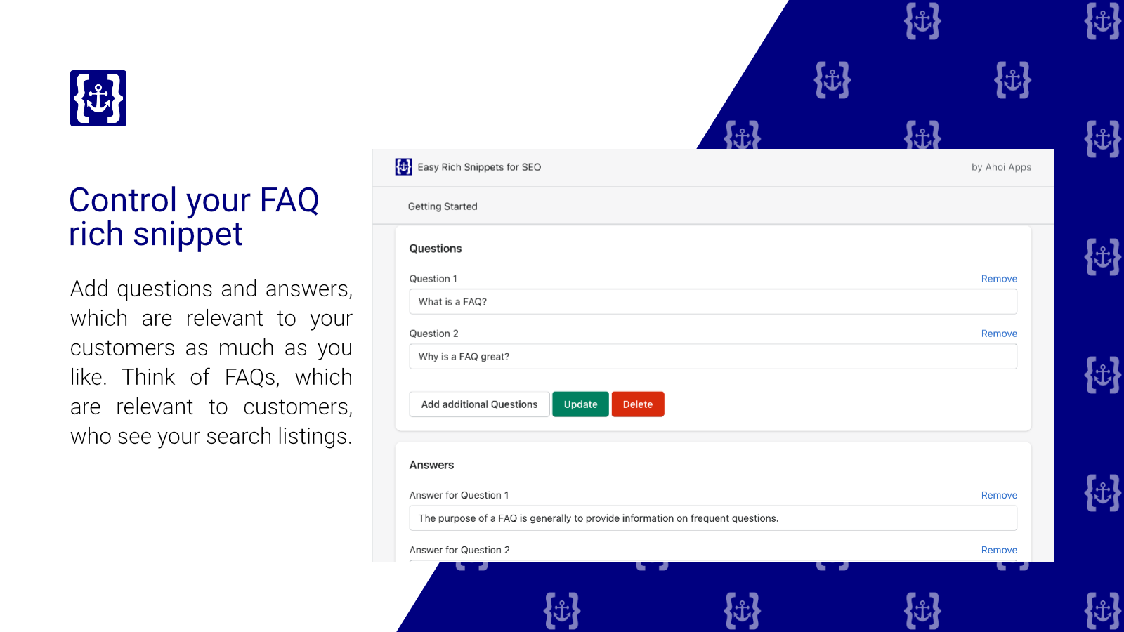 Detalles de FAQ de Easy Rich Snippet. Controla tus listados de búsqueda de FAQ.