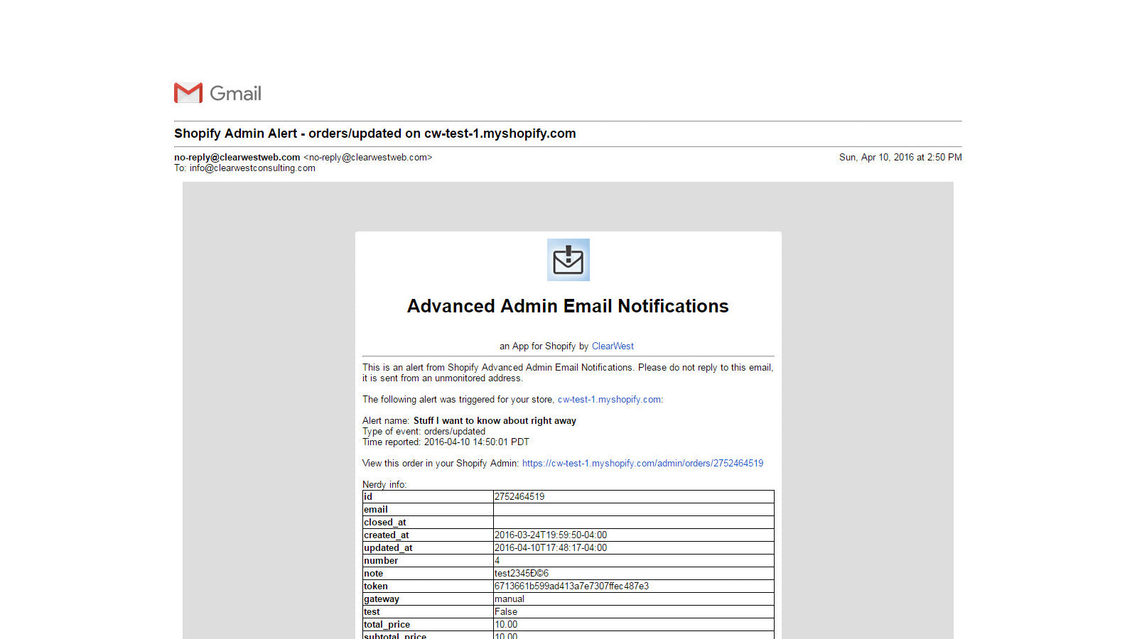 Advanced Admin Email Alerts Screenshot