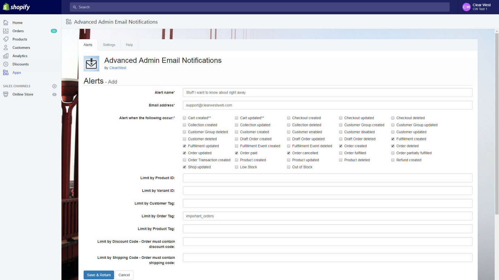 Advanced Admin Email Alerts Screenshot