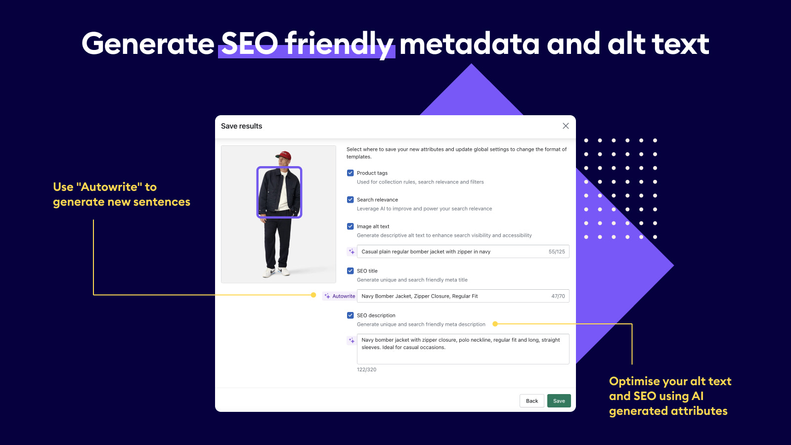 Generate SEO friendly metadata and alt text