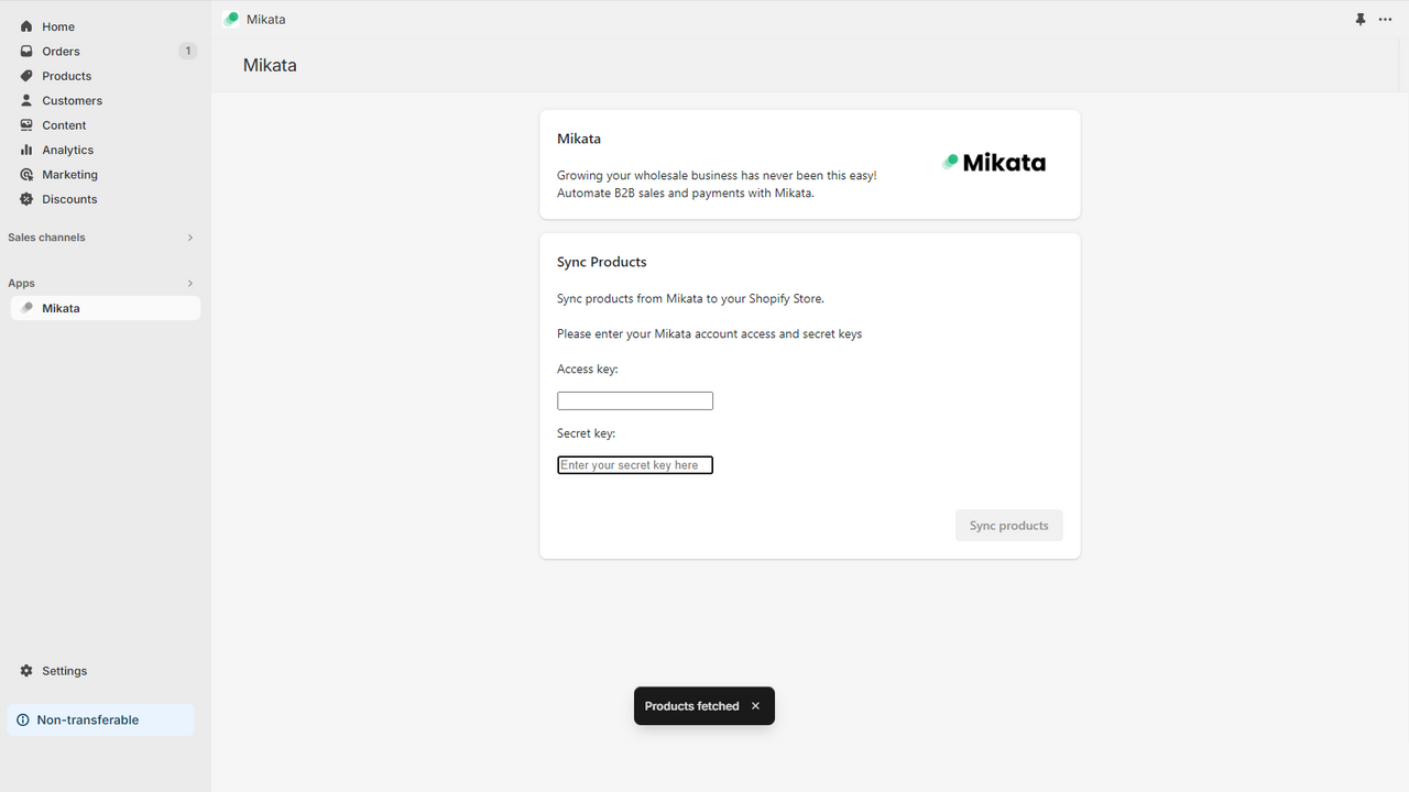 One click to sync all products from Mikata to Shopify