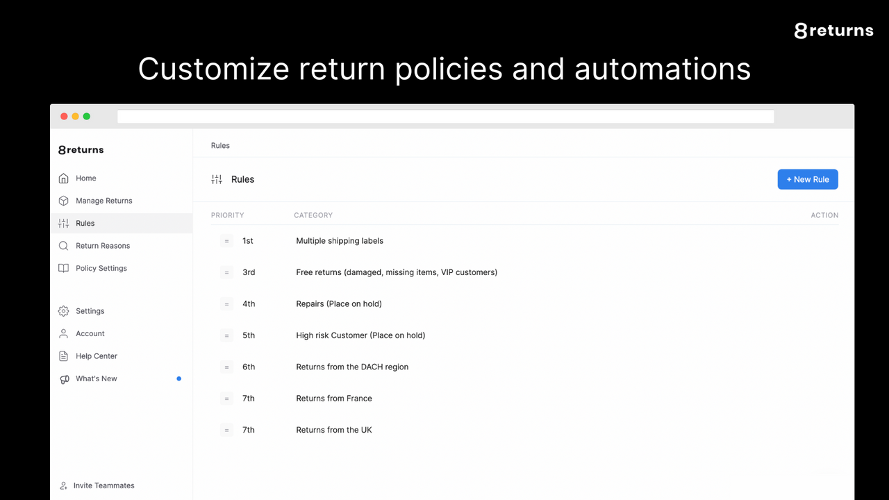 Customize return policies and automations