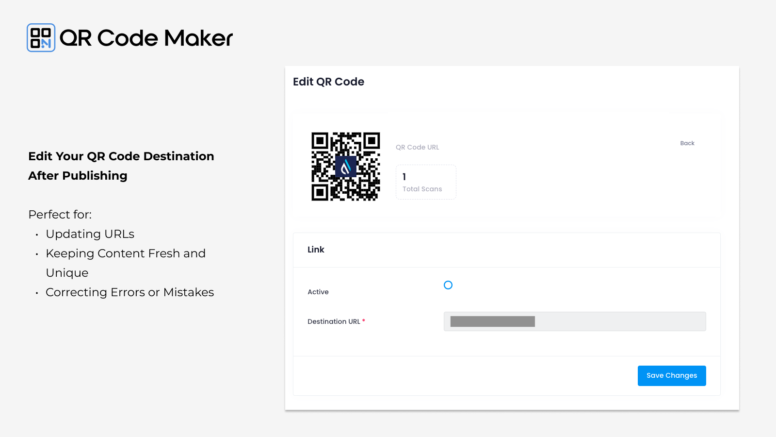 Modifiez la destination du code QR avec l'application Shopify QR Code Maker