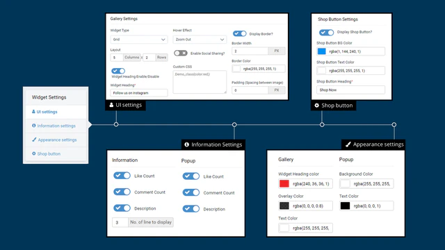 paramètres de l'application Imageagram pour l'interface utilisateur et la galerie