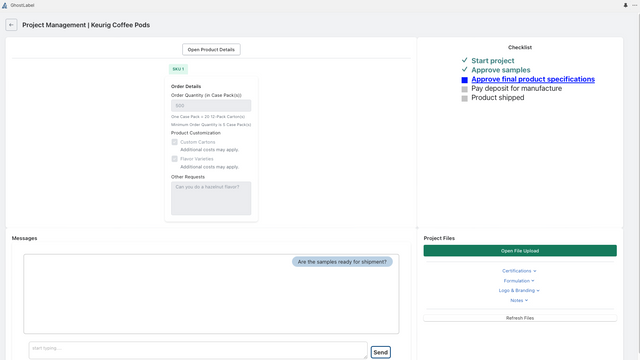 GhostLabel's projecct management dashboard