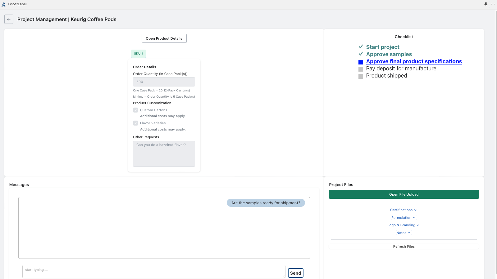 GhostLabel's projecct management dashboard