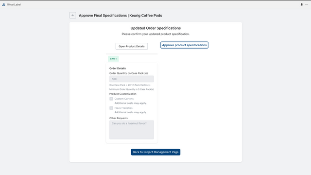 Share and confirm product sepcifications 