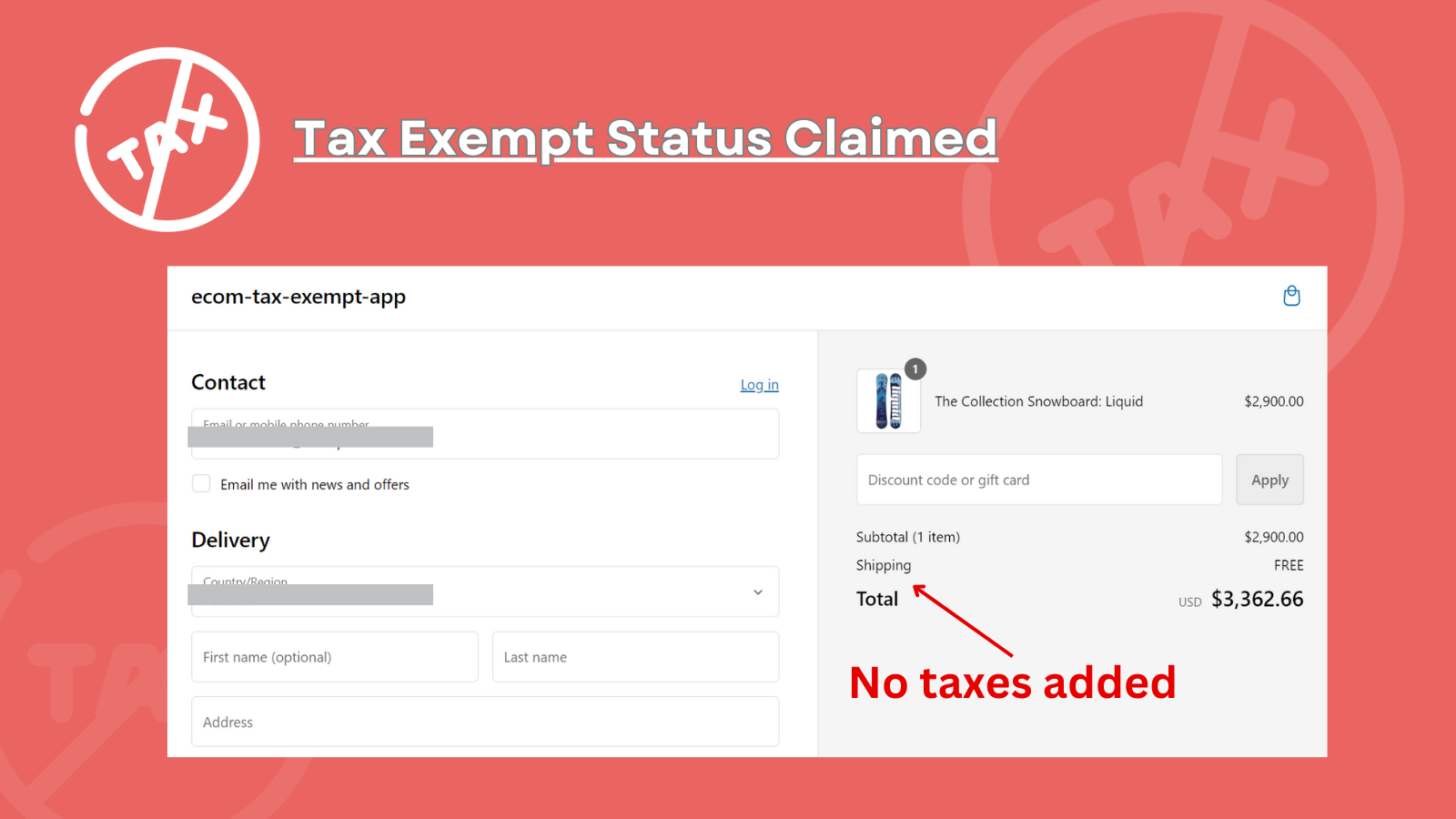 Ecom | Order Tax Exempt Screenshot