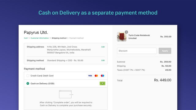 Cash on Delivery som en separat betalningsmetod