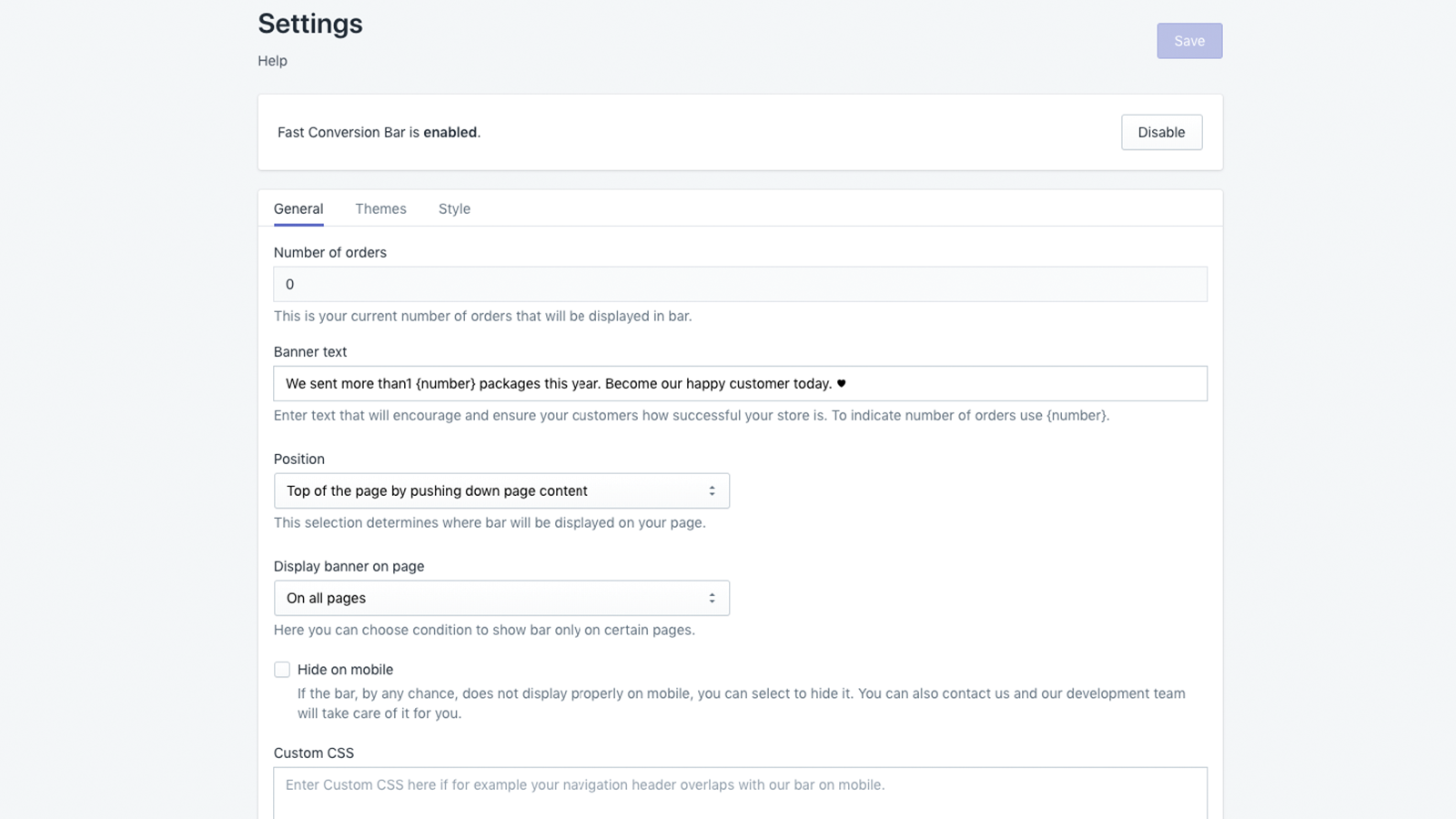 Fast Conversion Bar - Configuraciones