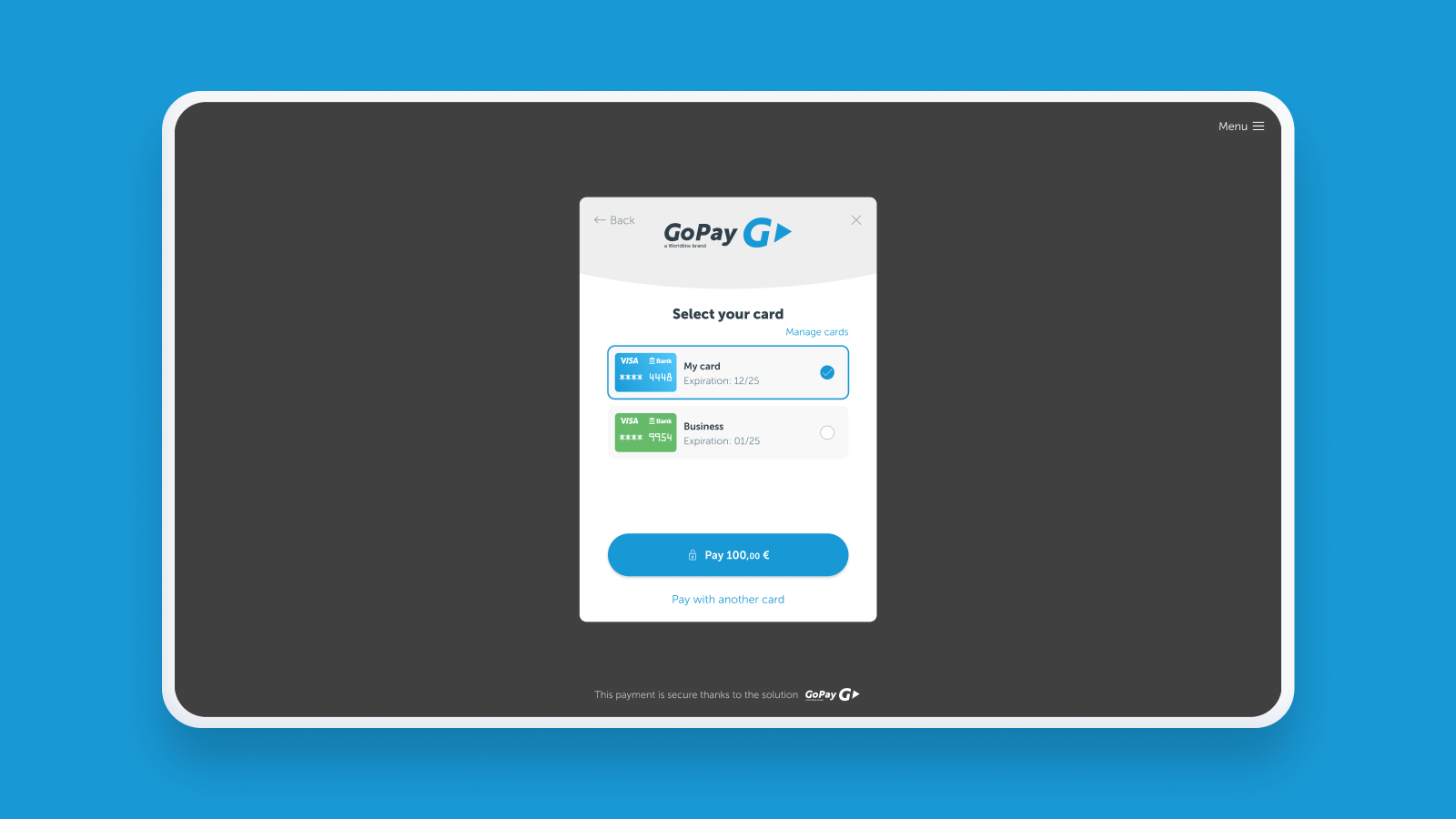 GoPay desktop saved cards