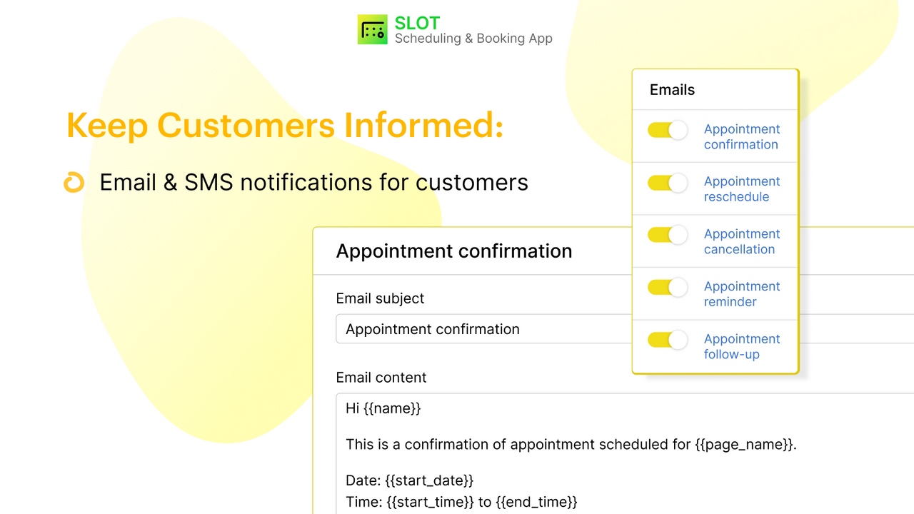 Notificações por e-mail e SMS para clientes e sua equipe