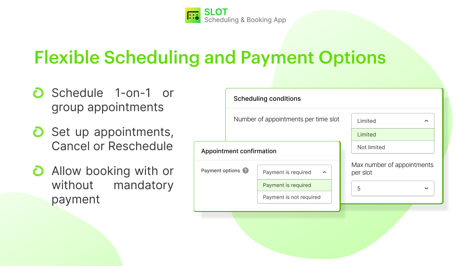 Appointment scheduling app for 1-on-1 and group appointments