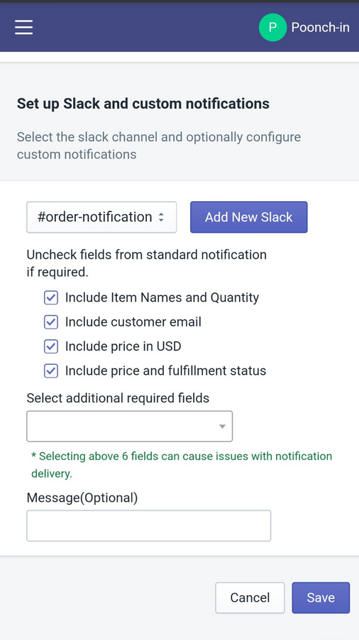 Additional fields and multiple slack channel ui