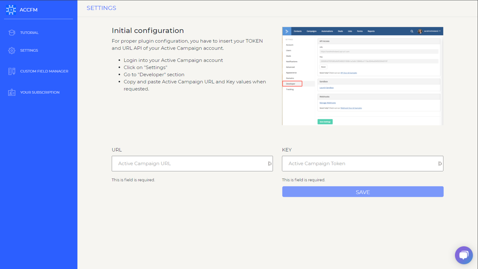 Página de Configurações