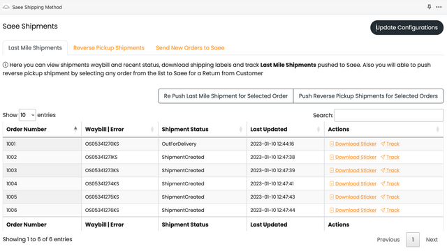 Saee Last Mile Shipments List