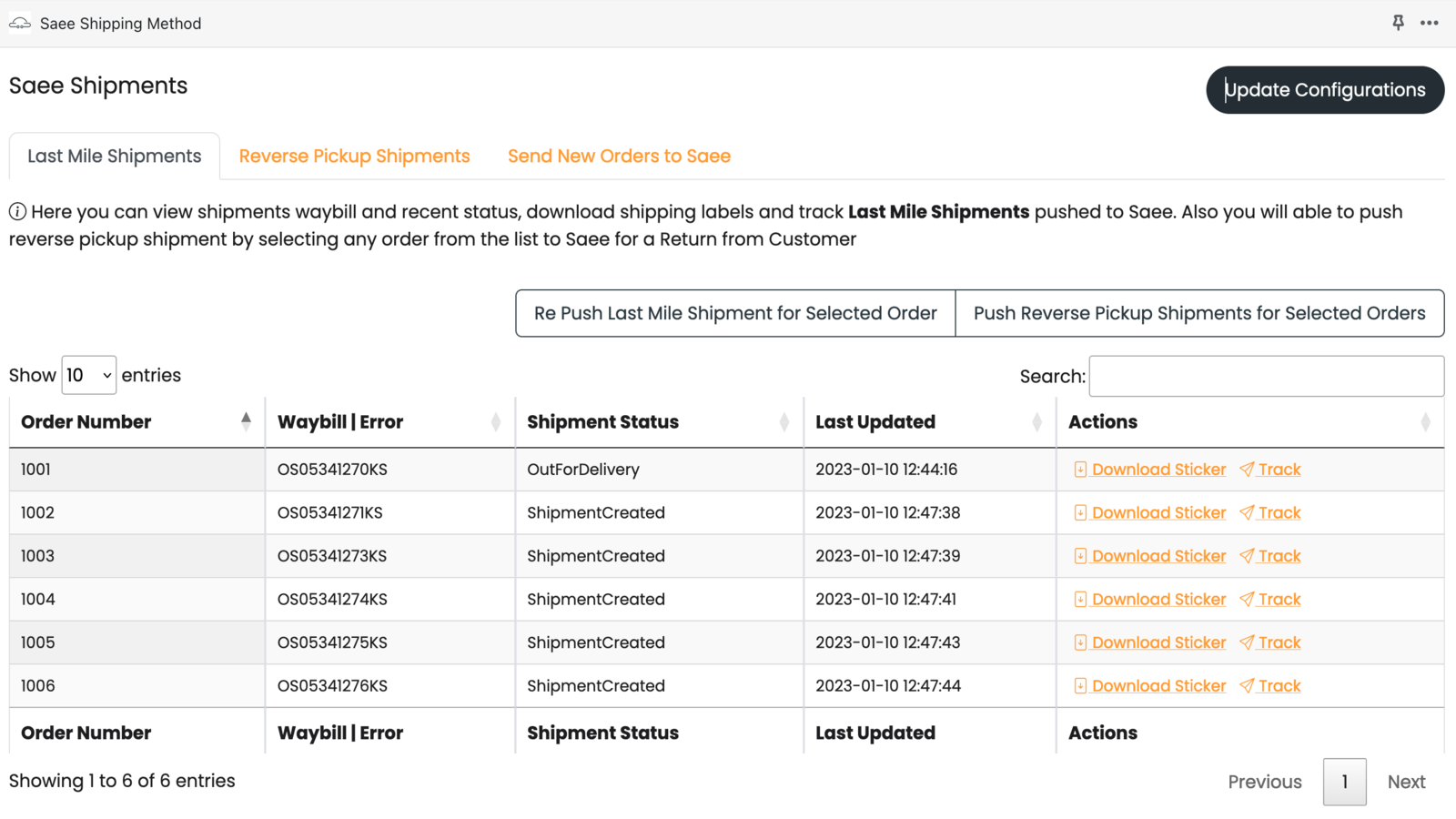 Saee Last Mile Shipments List