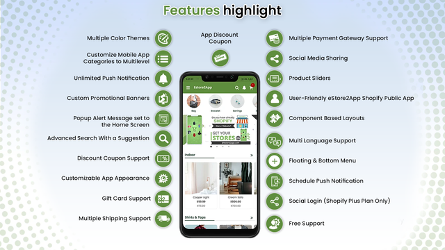 estore2app shopify functies highlights