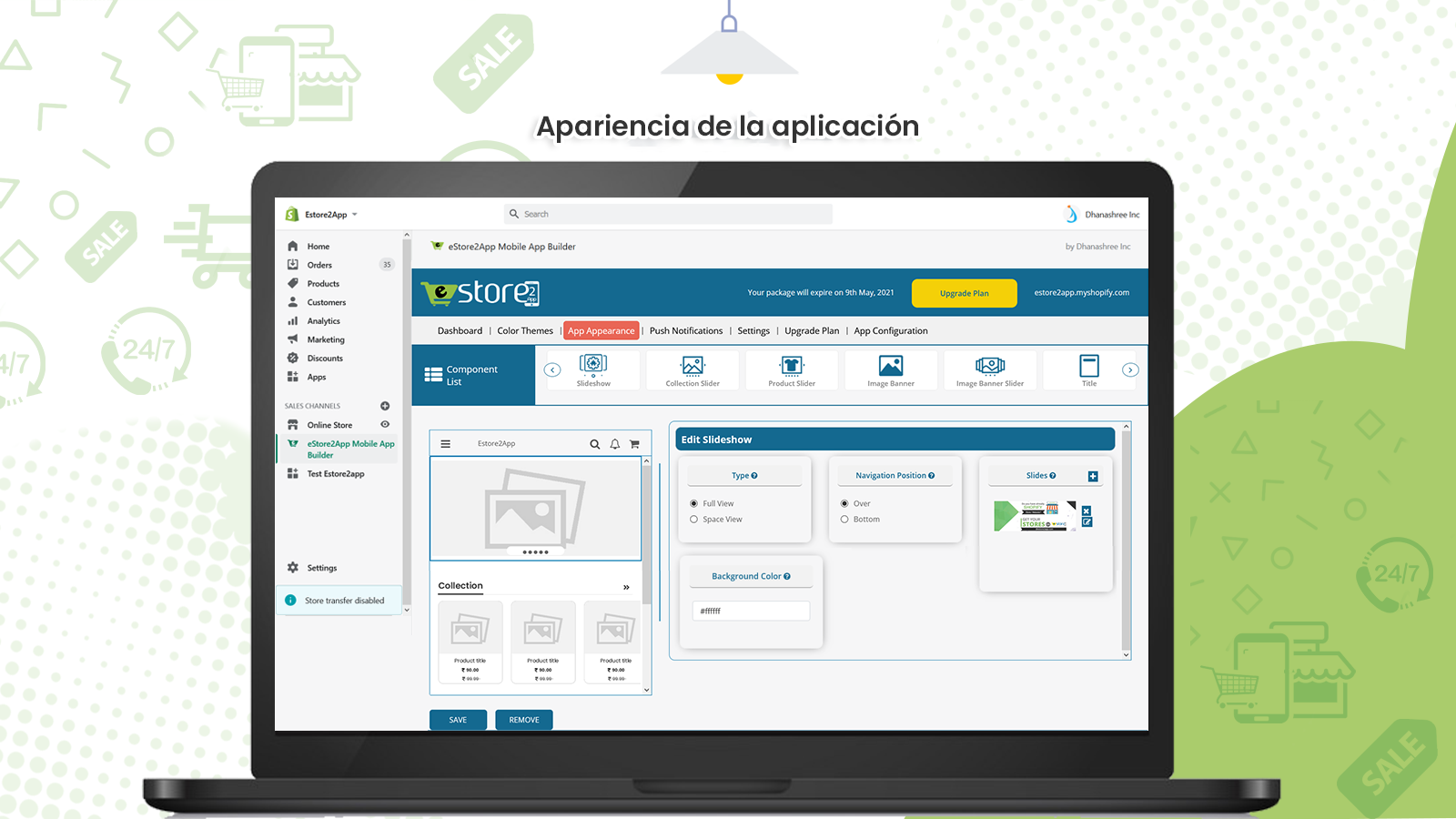 Aparición de la aplicación móvil estore2app shopify