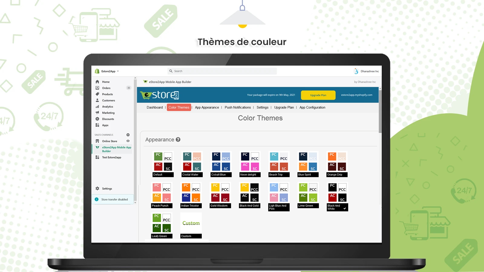 thèmes de couleur estore2app shopify 