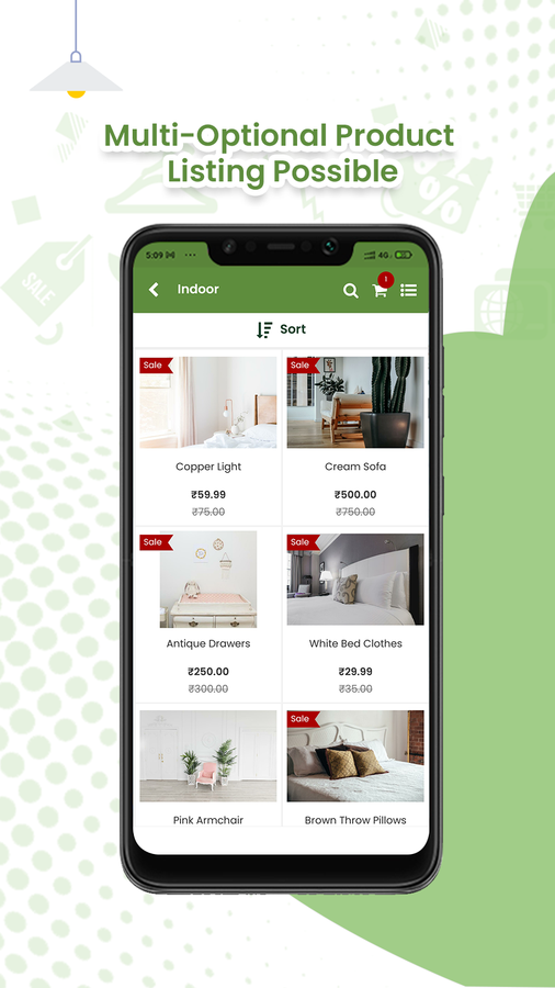 estore2app shopify mobile app product listing screen