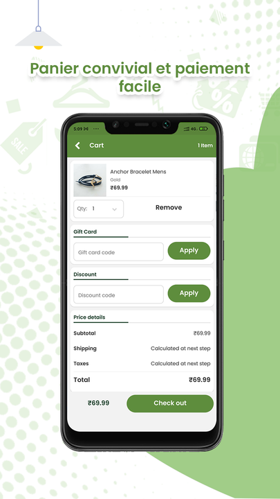 Écran de paiement facile de l'application mobile Shopify 