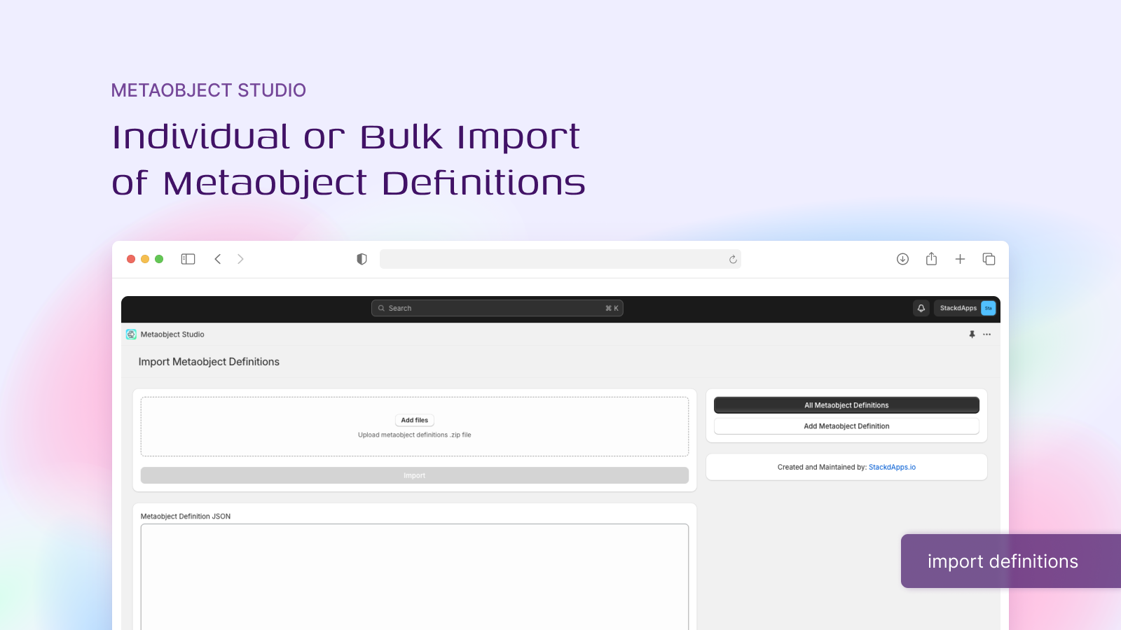 Bulk eller individuell import av Metaobjektsdefinition