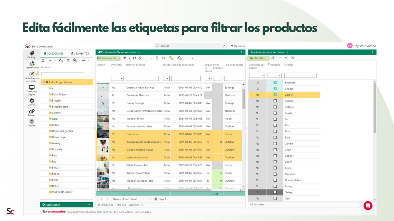 Edita fácilmente las Etiquetas para filtrar los productos