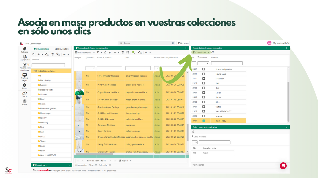 Asocia en masa productos en colecciones en sólo unos  clics