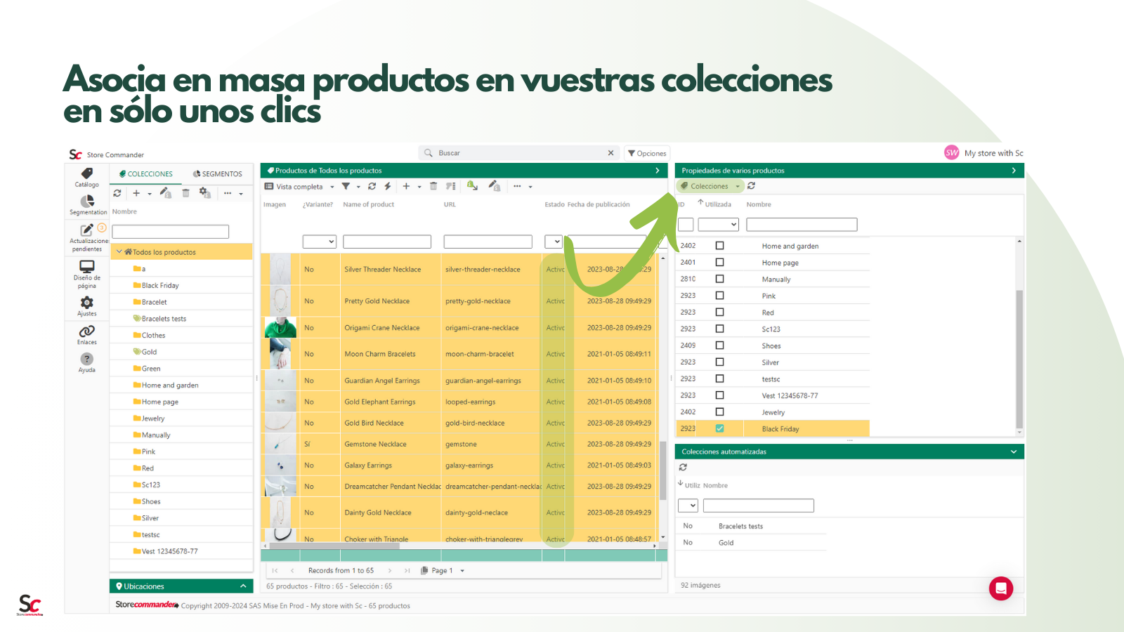 Asocia en masa productos en colecciones en sólo unos  clics