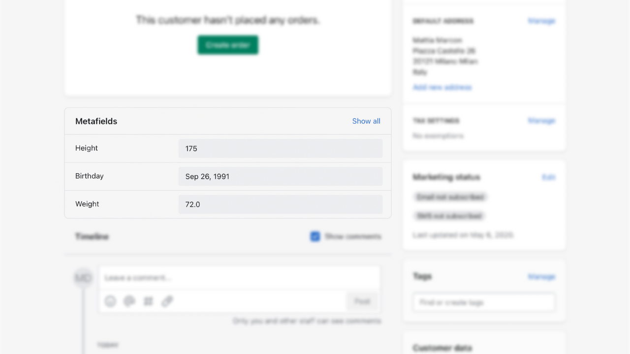 Verificar campos personalizados en la página de cliente de Shopify
