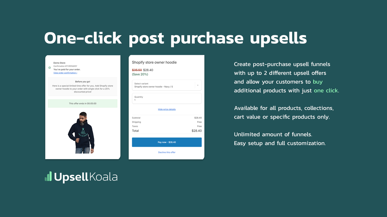 One-click post purchase upsell funnels