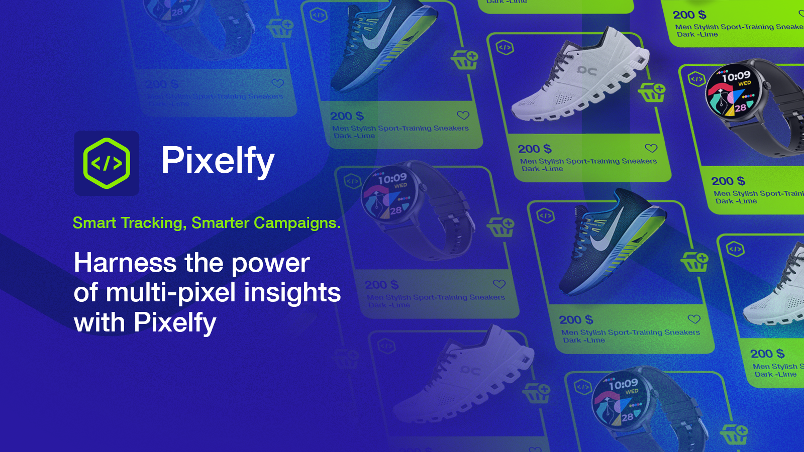 Welcome screen of Pixelfy, highlighting Facebook pixel tracking.