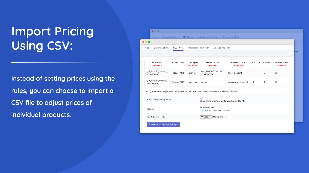 Import pricing discounts using CSV file