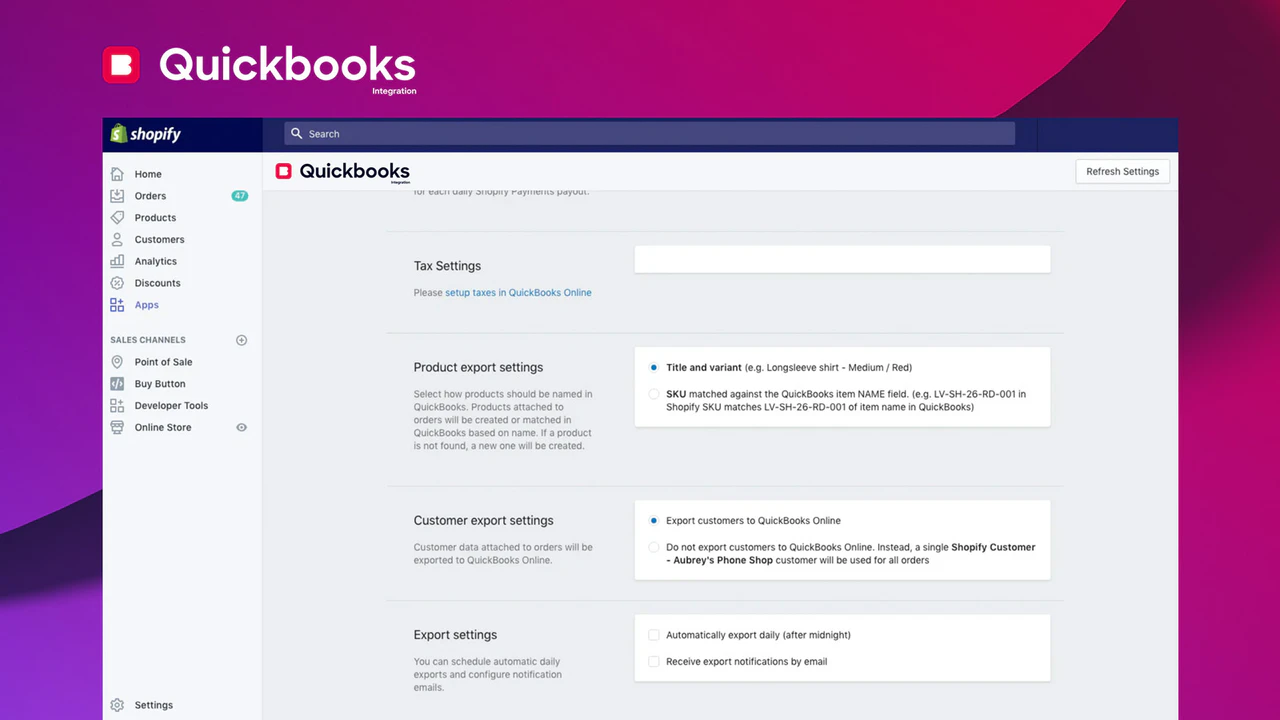 Configuración adicional de la cuenta de Quickbooks