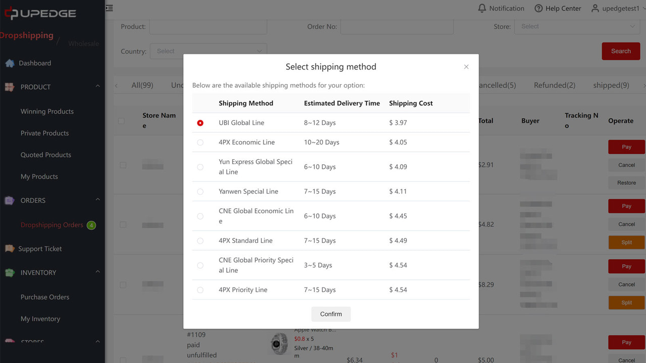 page pour que les vendeurs aient plus d'options d'expédition pour expédier des produits