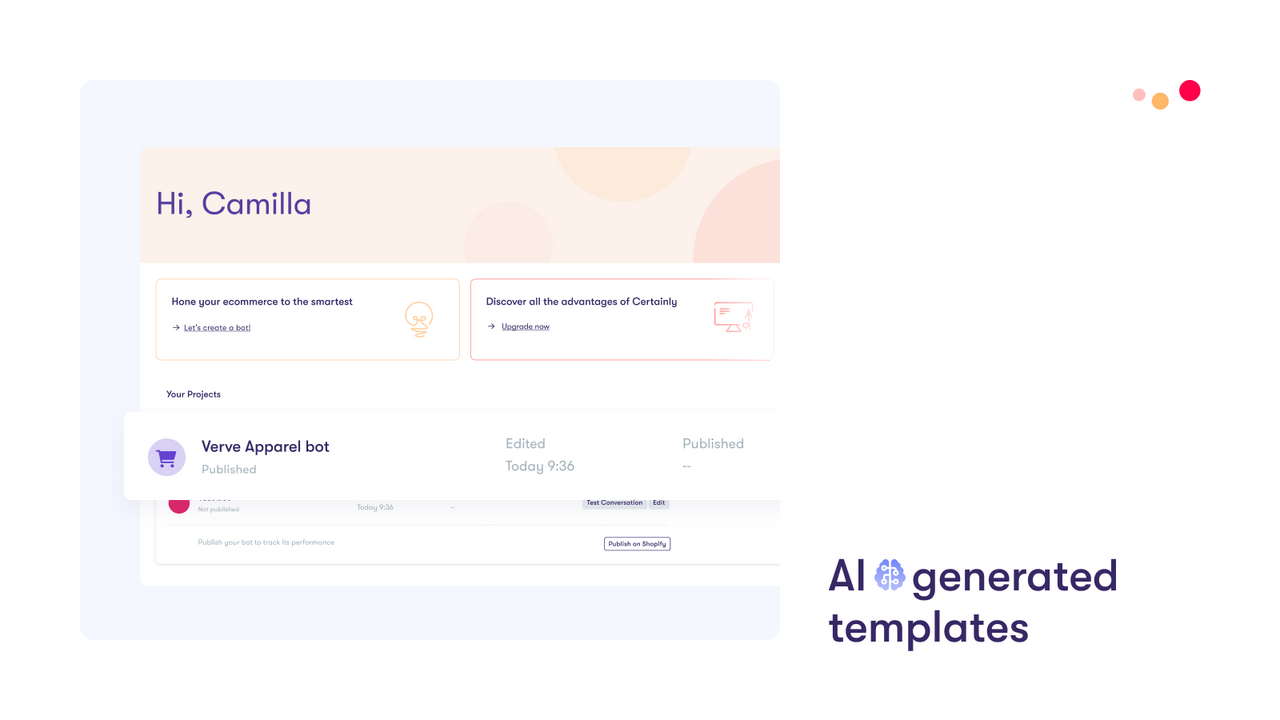 En skärmdump av instrumentpanelen för Certainly Shopify App.