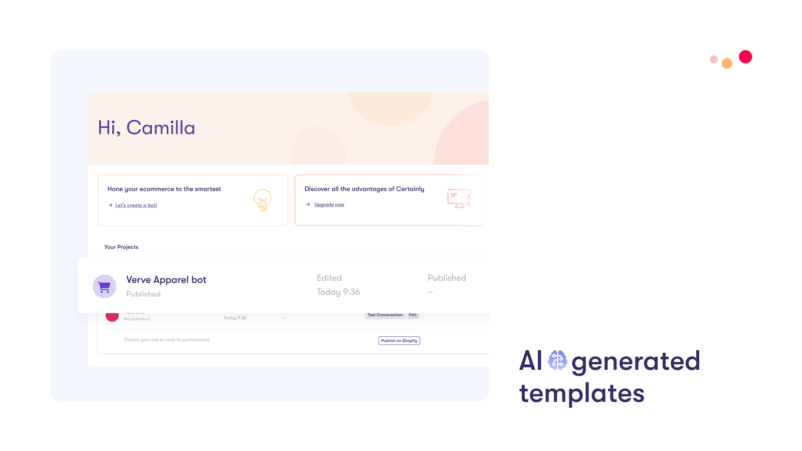 En skärmdump av instrumentpanelen för Certainly Shopify App.