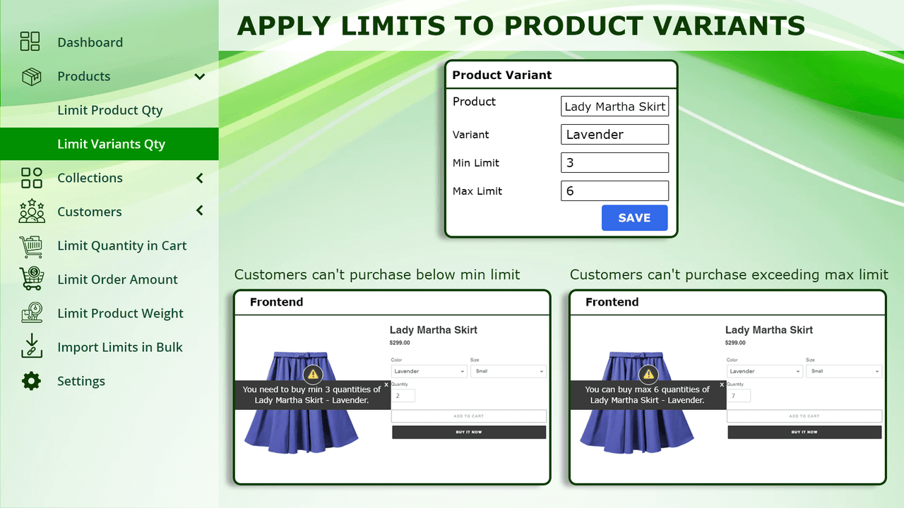 Appliquez des limites aux variantes de produits