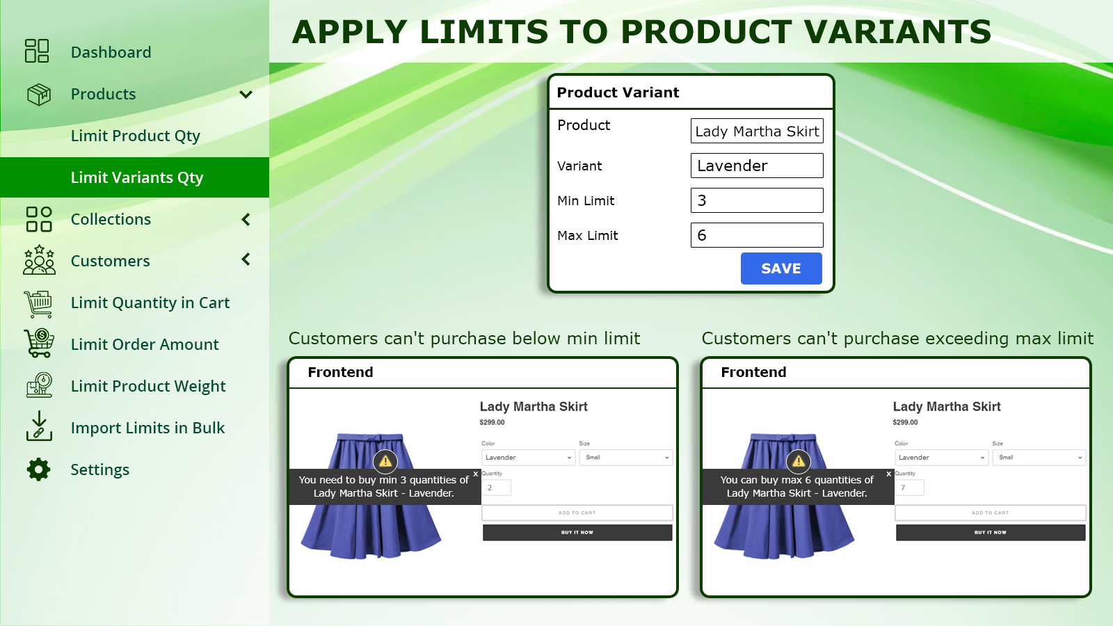 Appliquer des limites aux variantes de produits