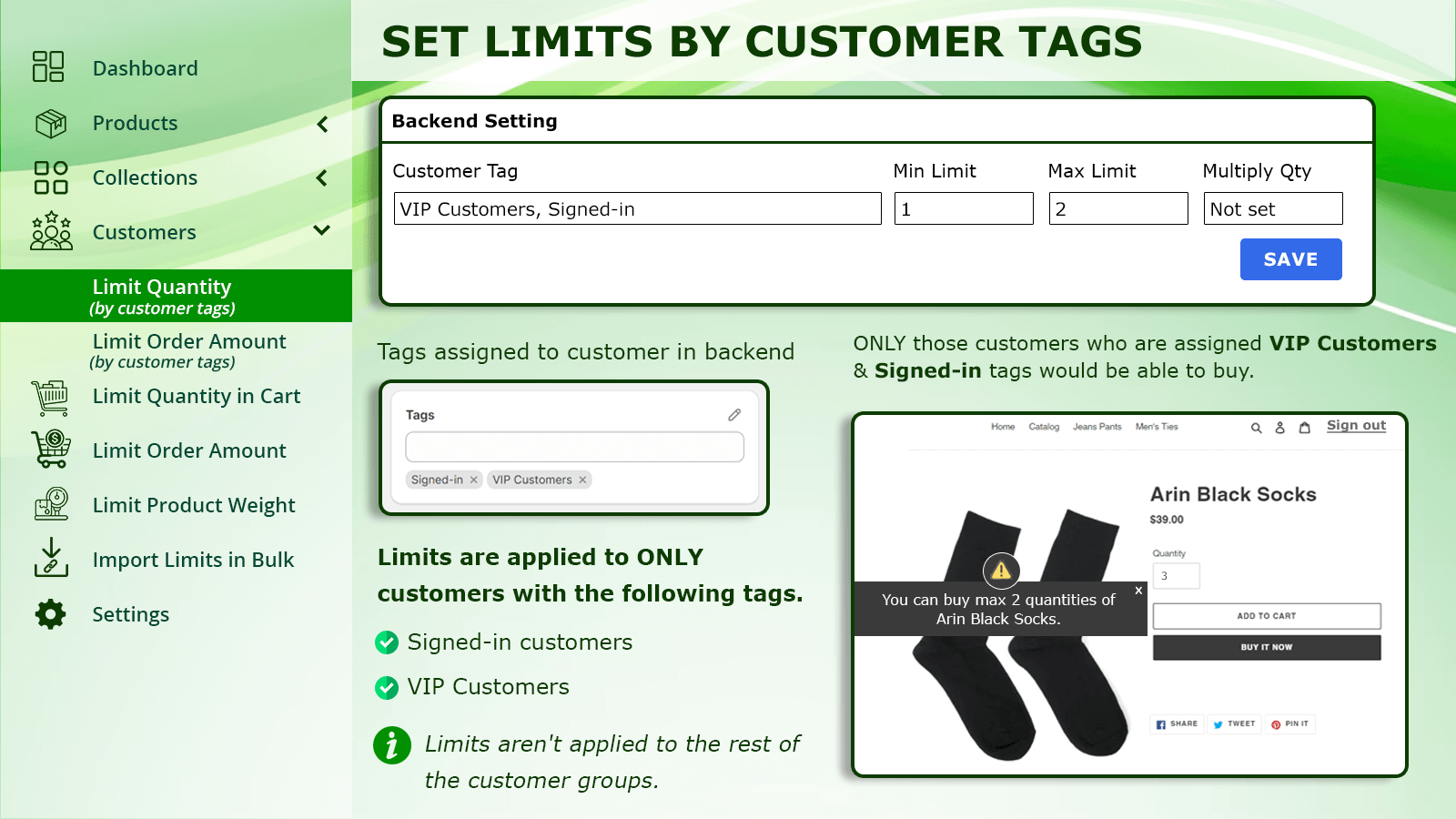 Set limits by customer tags