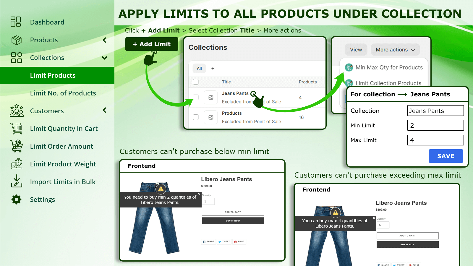 Aplique limites a produtos sob coleção