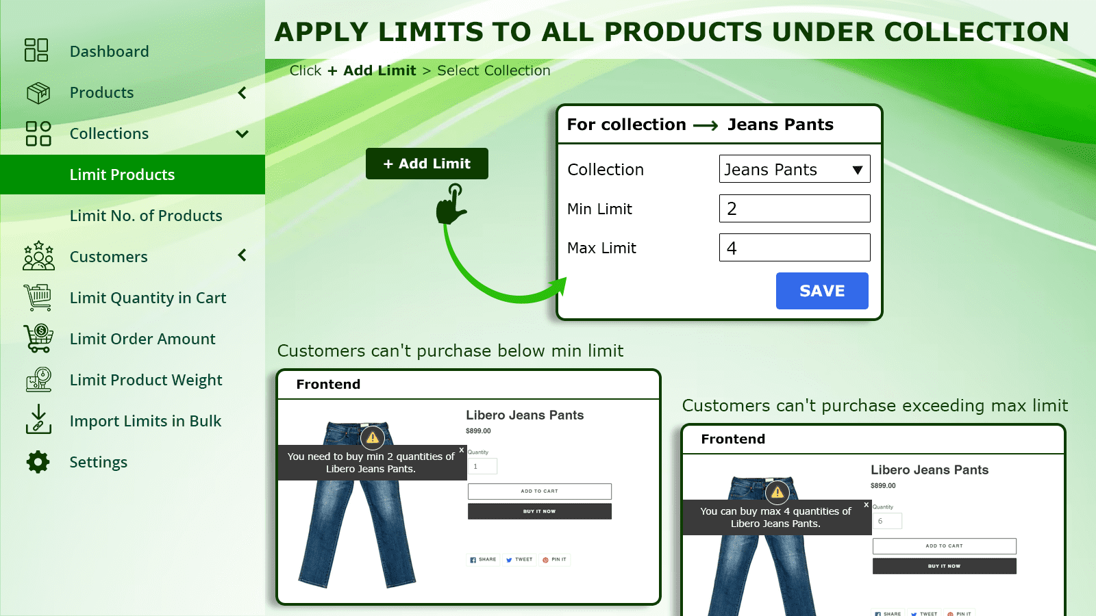 Apply limits to products under collection